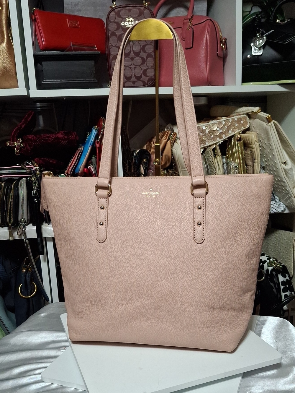 kate spade Blush Pink Leather Tote with Gold Hardware 15.5x12x6
